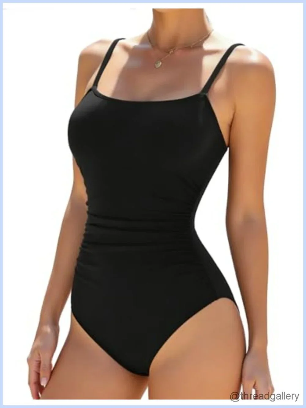 Women's One-Piece Swimsuit Square Neck Ruched Waist Adjustable Straps Full